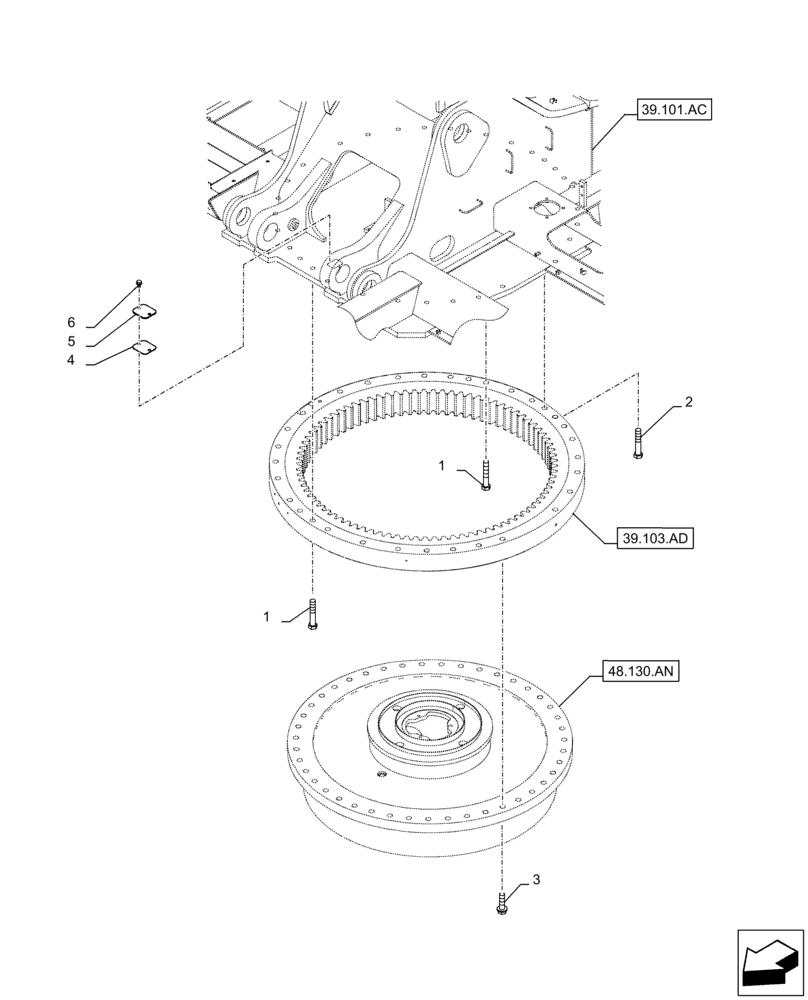 Схема запчастей Case CX250D LC - (39.103.AF) - SLEWING RING, MOUNTING, BOLT (39) - FRAMES AND BALLASTING