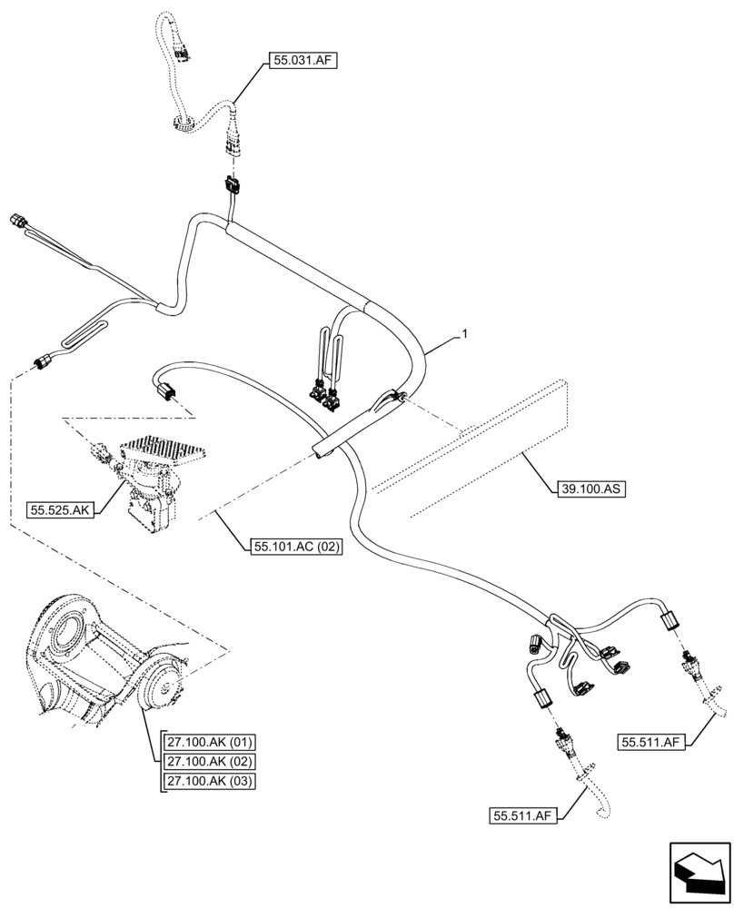 Схема запчастей Case 21F - (55.101.AC[01]) - FRAME, HARNESS (55) - ELECTRICAL SYSTEMS