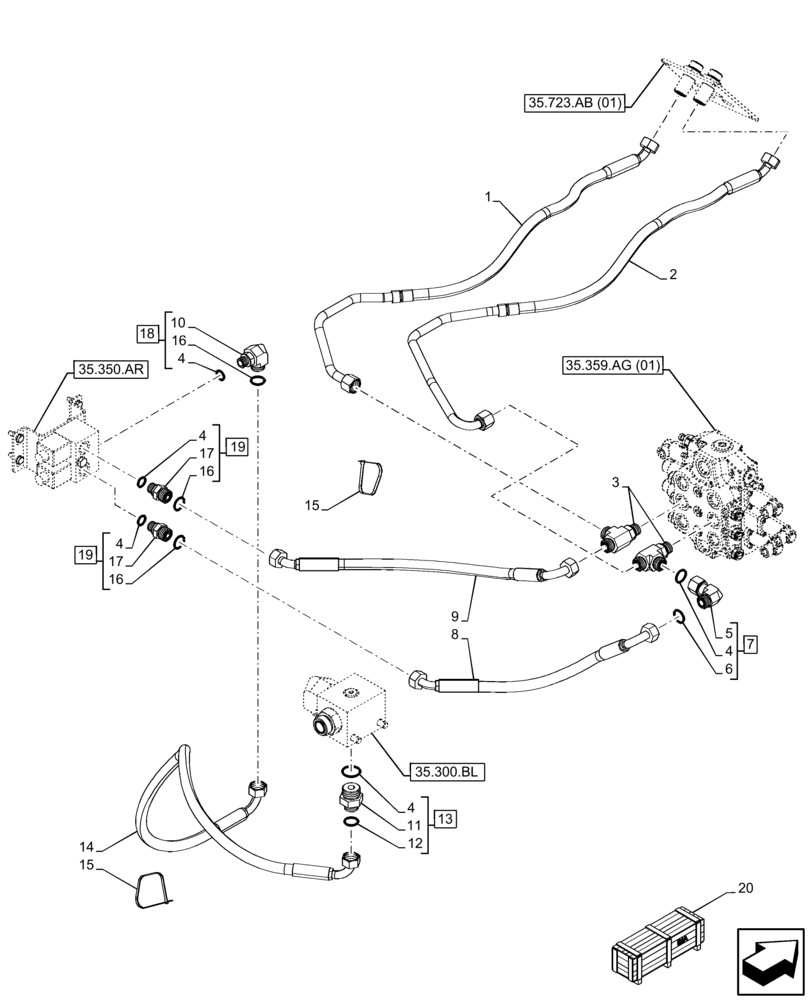 Схема запчастей Case 321F - (35.701.BR[01]) - VAR - 734520 - RIDE CONTROL LINES (35) - HYDRAULIC SYSTEMS