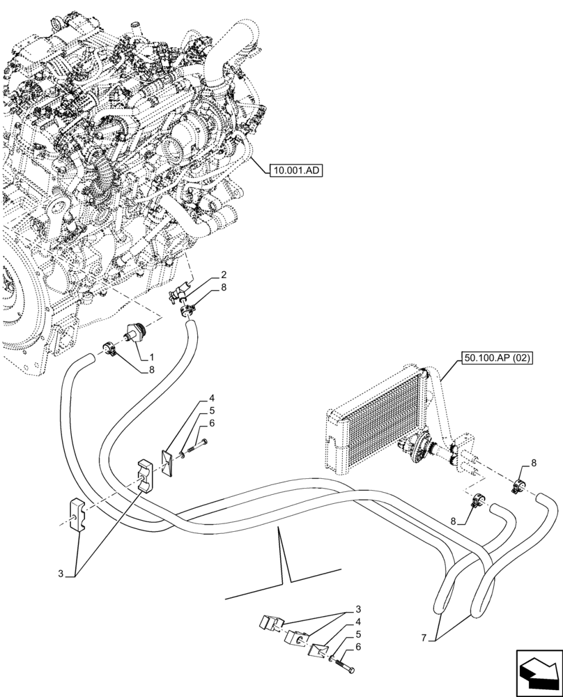 Схема запчастей Case 21F - (50.100.AQ) - VAR - 734505, 734506 - HEATING SYSTEM, HOSE (50) - CAB CLIMATE CONTROL