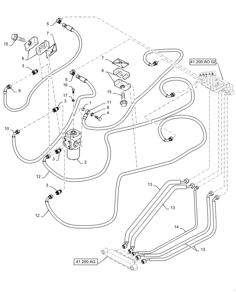 Схема запчастей Case DV210C - (41.200.AO[02]) - HYDRAULIC STEERING LINES INSTALLATION, BSN NENTR2013 (41) - STEERING