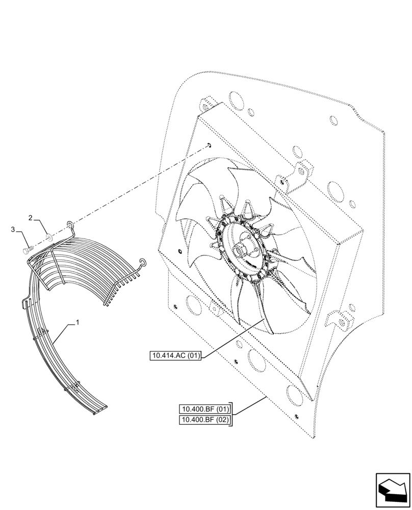 Схема запчастей Case 121F - (10.414.AC[02]) - VAR - 734505 - FAN, GUARD (10) - ENGINE