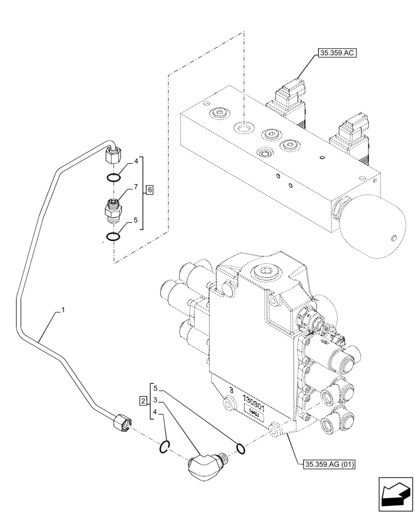 Схема запчастей Case 21F - (35.359.AE) - CONTROL VALVE, MANIFOLD VALVE, LINE (35) - HYDRAULIC SYSTEMS