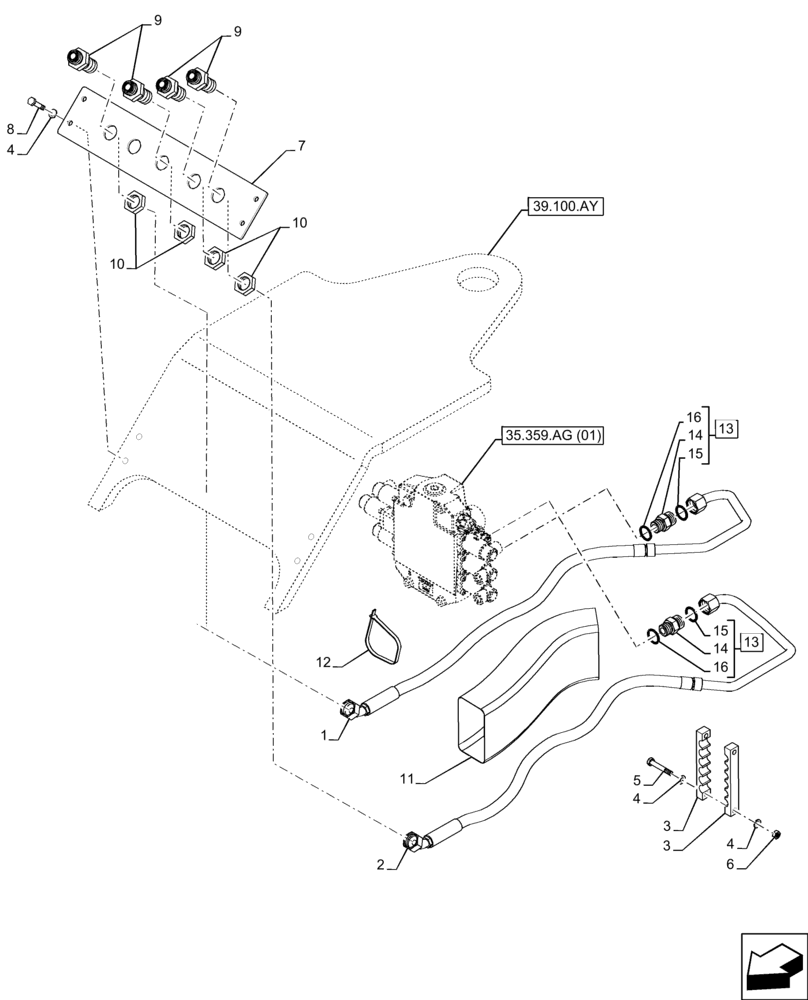 Схема запчастей Case 21F - (35.723.AB[01]) - BUCKET CYLINDER, CONTROL VALVE, LINE (35) - HYDRAULIC SYSTEMS