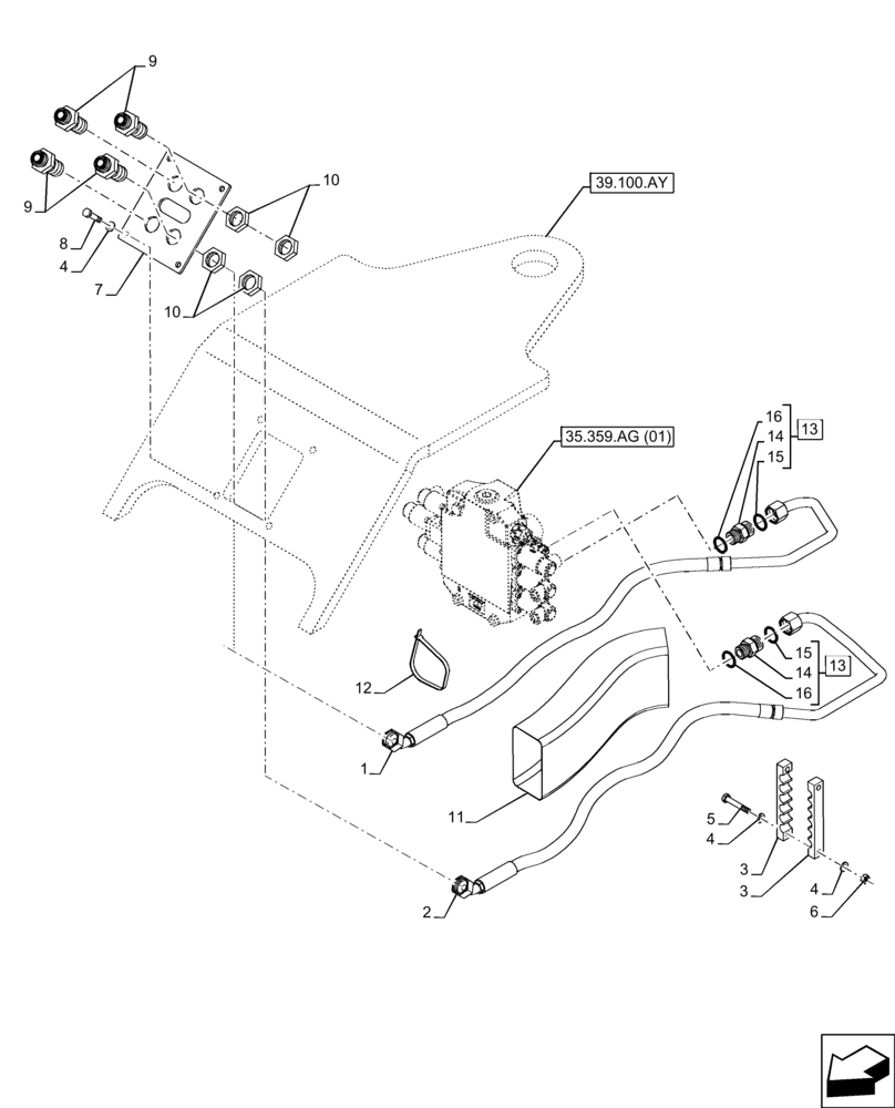 Схема запчастей Case 321F - (35.723.AB[01]) - BUCKET CYLINDER, CONTROL VALVE, LINE (35) - HYDRAULIC SYSTEMS