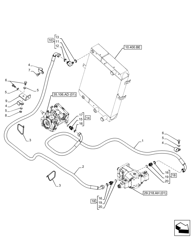 Схема запчастей Case 121F - (29.204.AB[01]) - HYDROSTATIC MOTOR, PUMP, COOLER, LINE (29) - HYDROSTATIC DRIVE