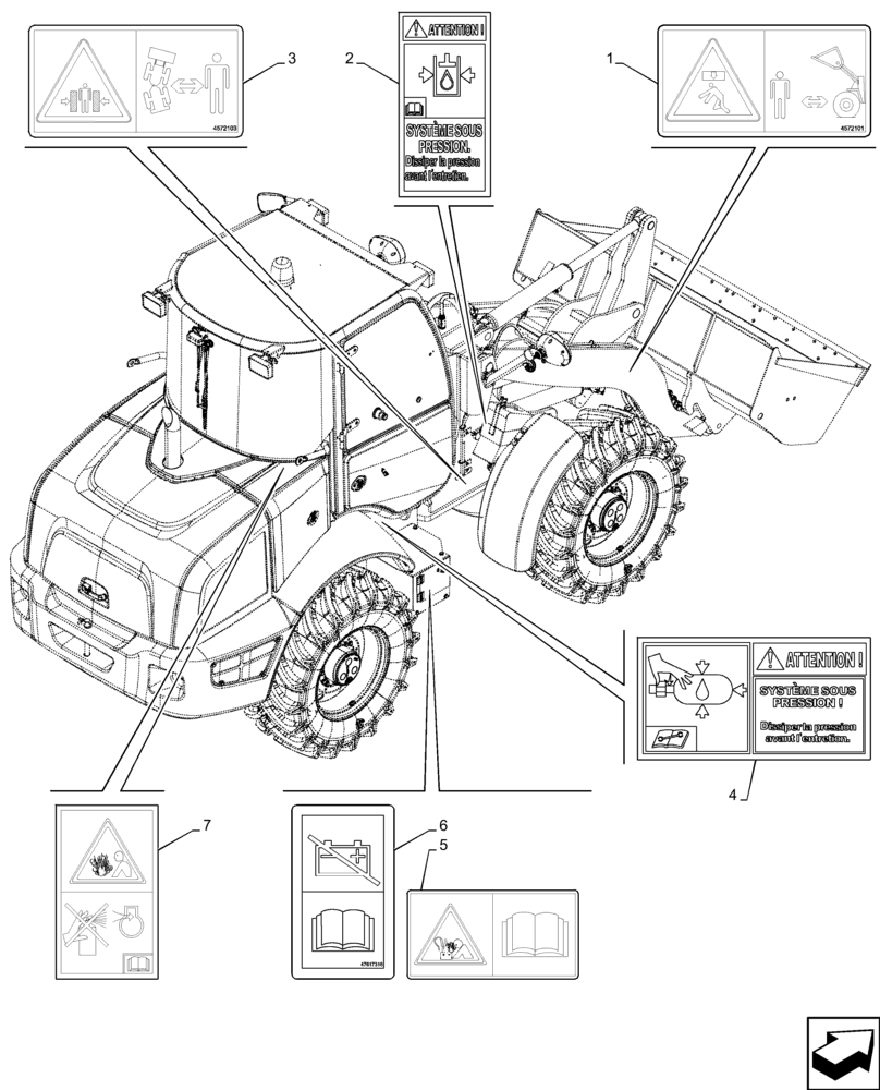 Схема запчастей Case 321F - (90.108.AC[26]) - VAR - 734533 - DECALS, WARNING (90) - PLATFORM, CAB, BODYWORK AND DECALS