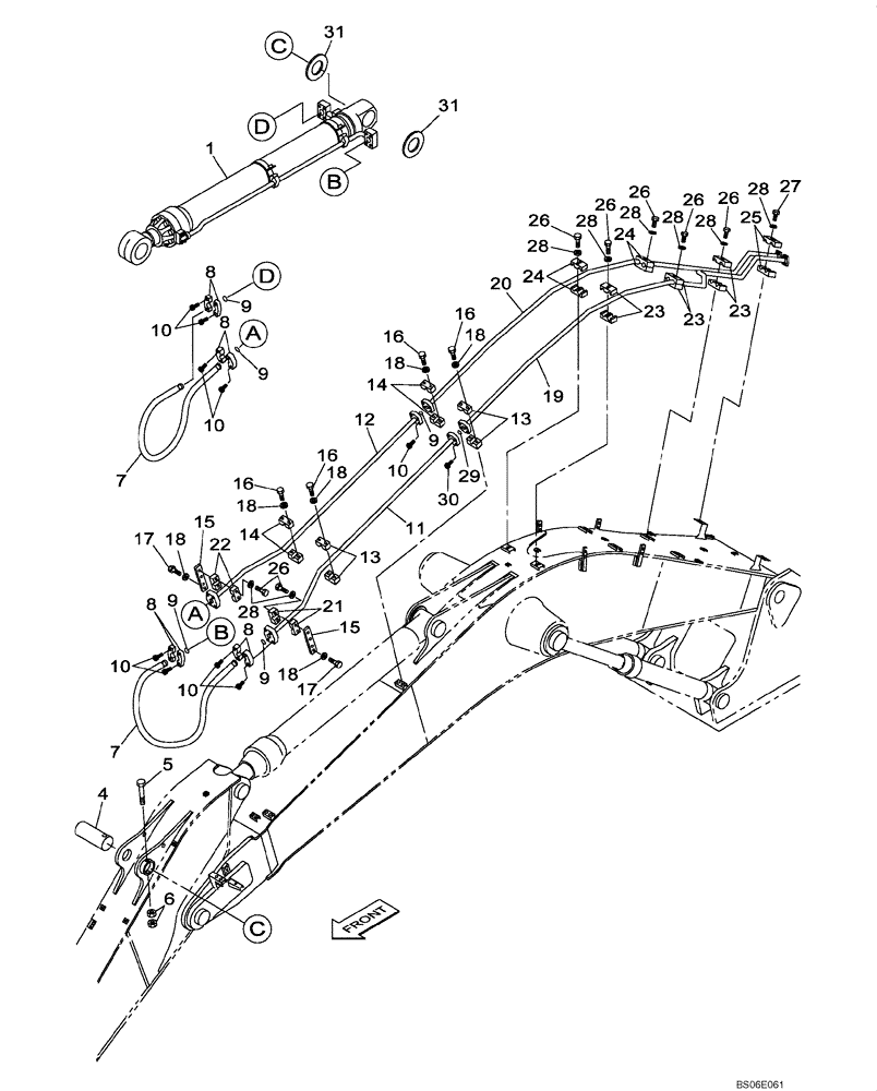 Схема запчастей Case CX800 - (08-022-00[01]) - HYDRAULIC CIRCUIT - BUCKET CYLINDER - BOOM (8.40 M) - DIPPER (4.44 M) (08) - HYDRAULICS