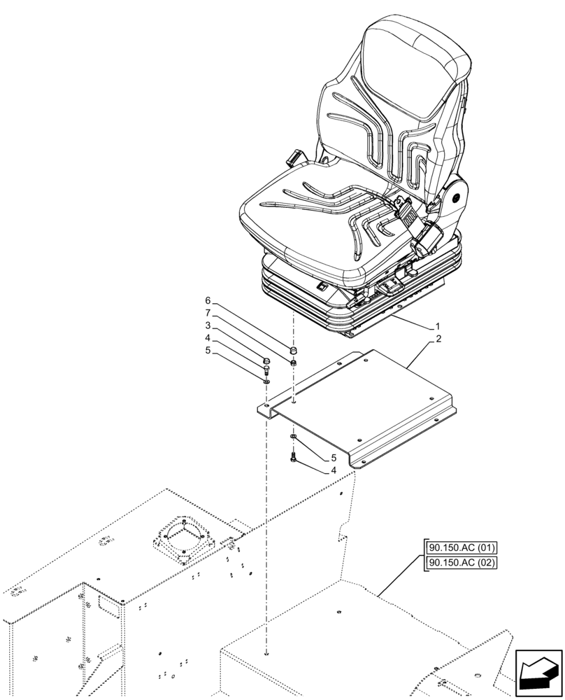 Схема запчастей Case 121F - (90.124.AE) - VAR - 734590 - DRIVER SEAT (90) - PLATFORM, CAB, BODYWORK AND DECALS