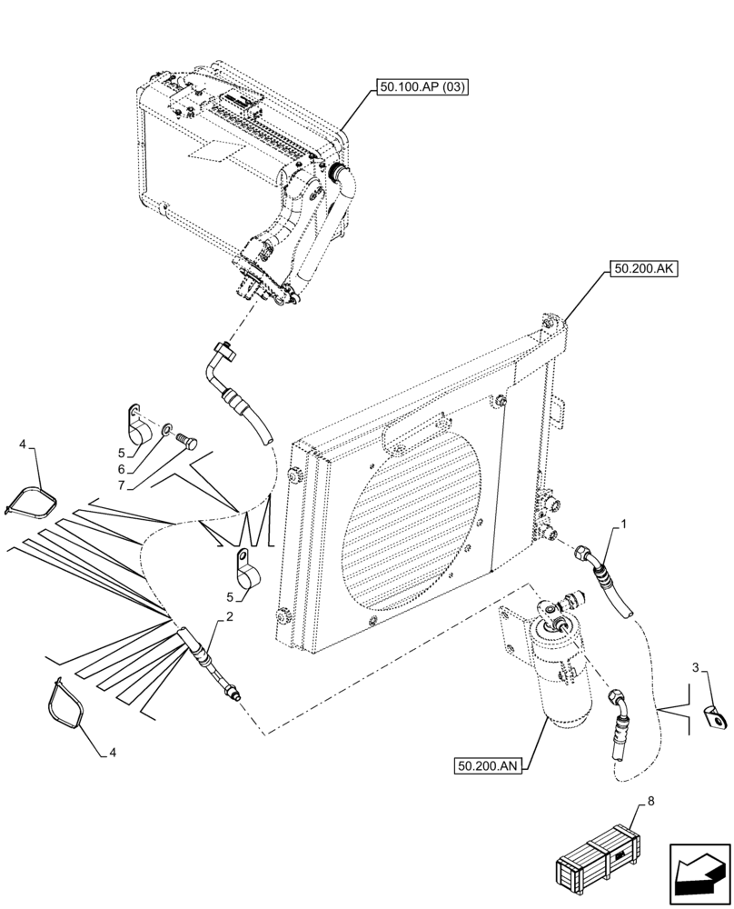 Схема запчастей Case 321F - (50.200.BB) - VAR - 734506 - AIR CONDITIONER, CONDENSER, LINE (50) - CAB CLIMATE CONTROL