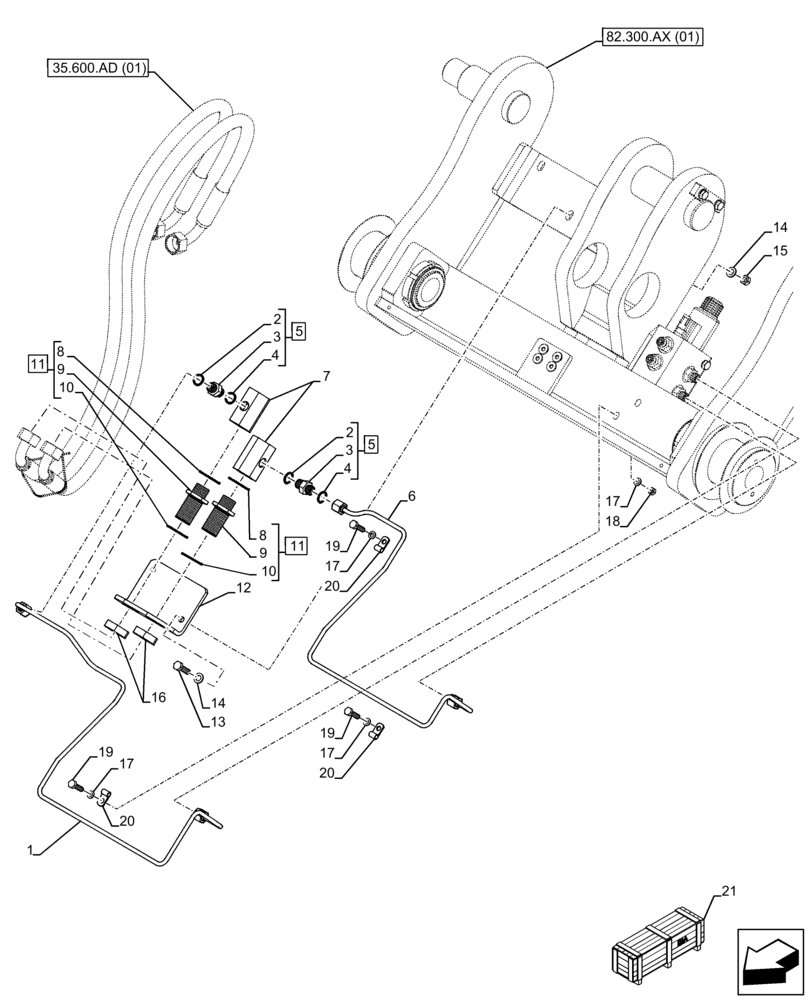 Схема запчастей Case 21F - (35.600.AF[01]) - VAR - 734586 - CONTROL VALVE, RETURN, LINE (35) - HYDRAULIC SYSTEMS