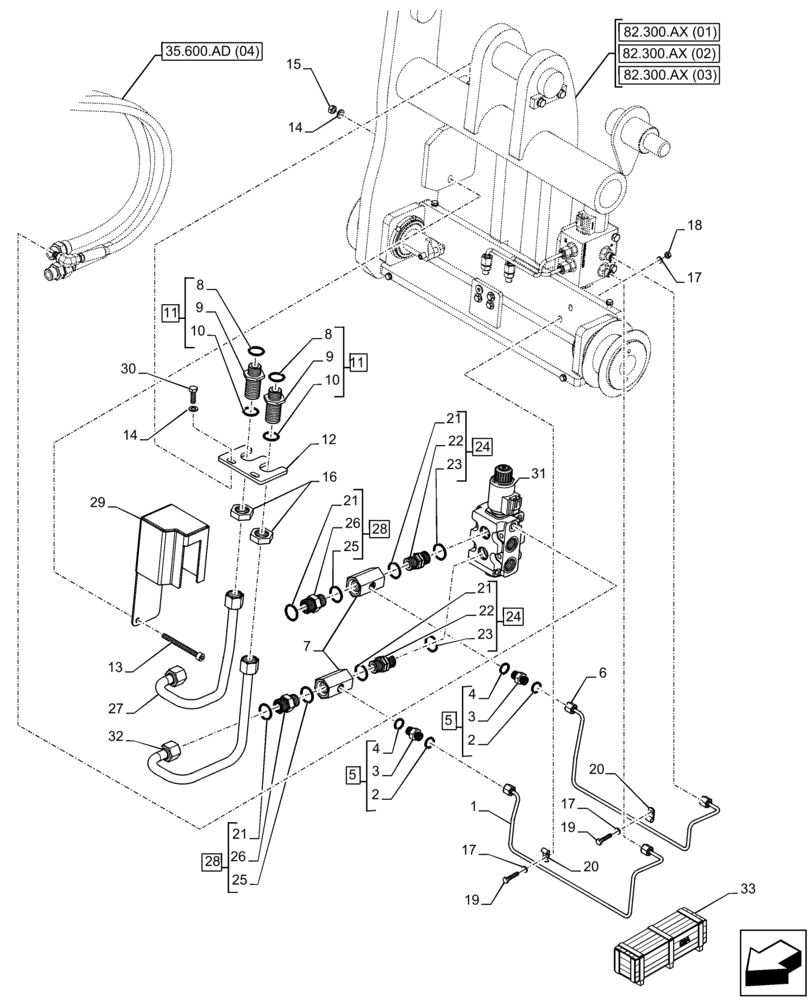 Схема запчастей Case 121F - (35.600.AF[04]) - VAR - 734584, 734652 - CONTROL VALVE, RETURN, LINE - END SN NFHP00451 (35) - HYDRAULIC SYSTEMS