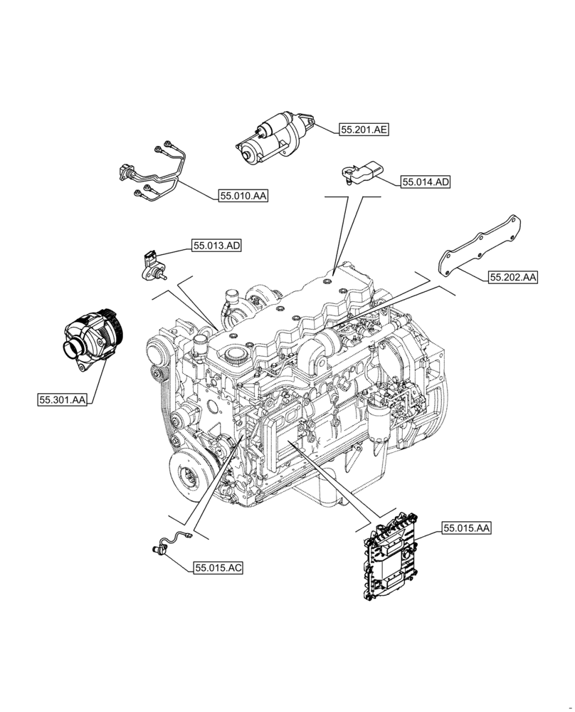 Схема запчастей Case F4HFE6133 B003 - (55.000.00) - SECTION INDEX - ELECTRICAL SYSTEMS (55) - ELECTRICAL SYSTEMS