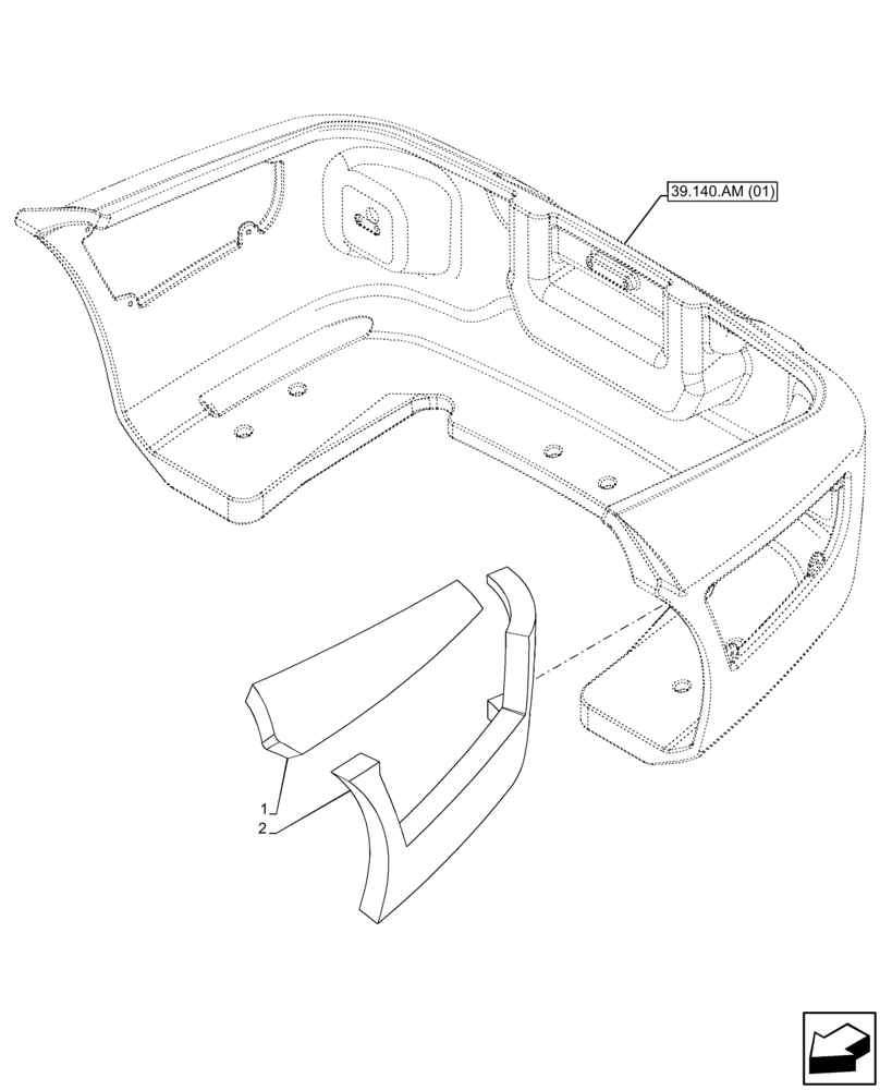 Схема запчастей Case 221F - (39.140.AM[02]) - VAR - 734634 - COUNTERWEIGHT, NOISE PROTECTION (39) - FRAMES AND BALLASTING