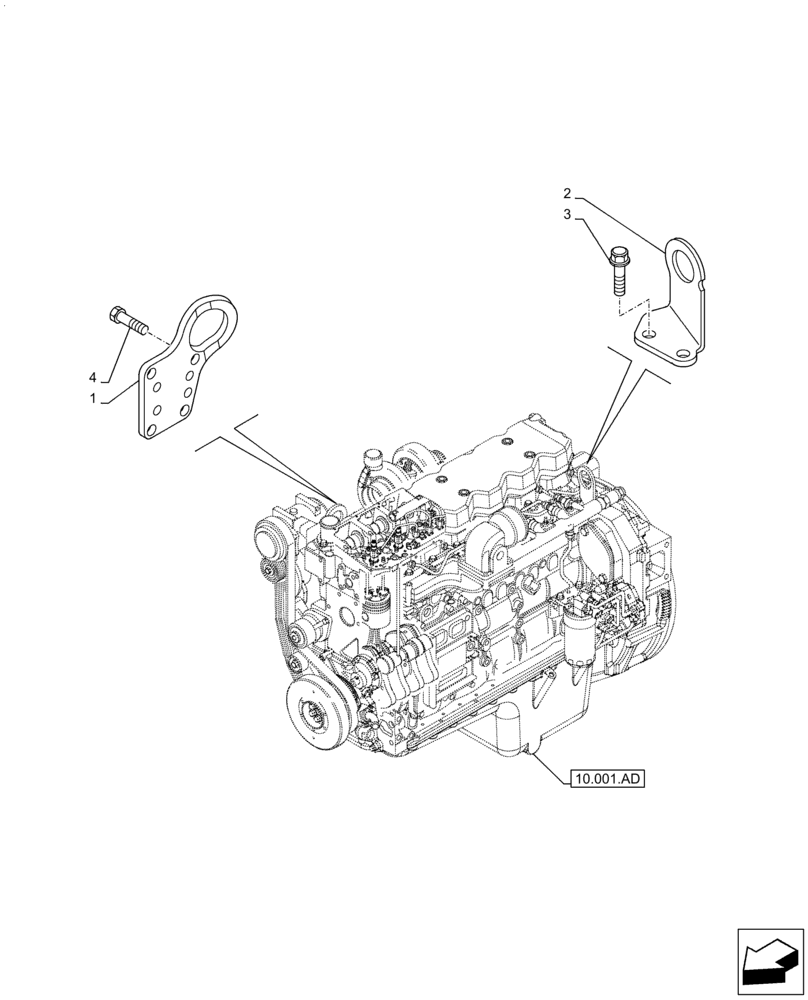 Схема запчастей Case F4HFE6136 B003 - (10.001.AK) - ENGINE SUPPORT AND MOUNTS (10) - ENGINE