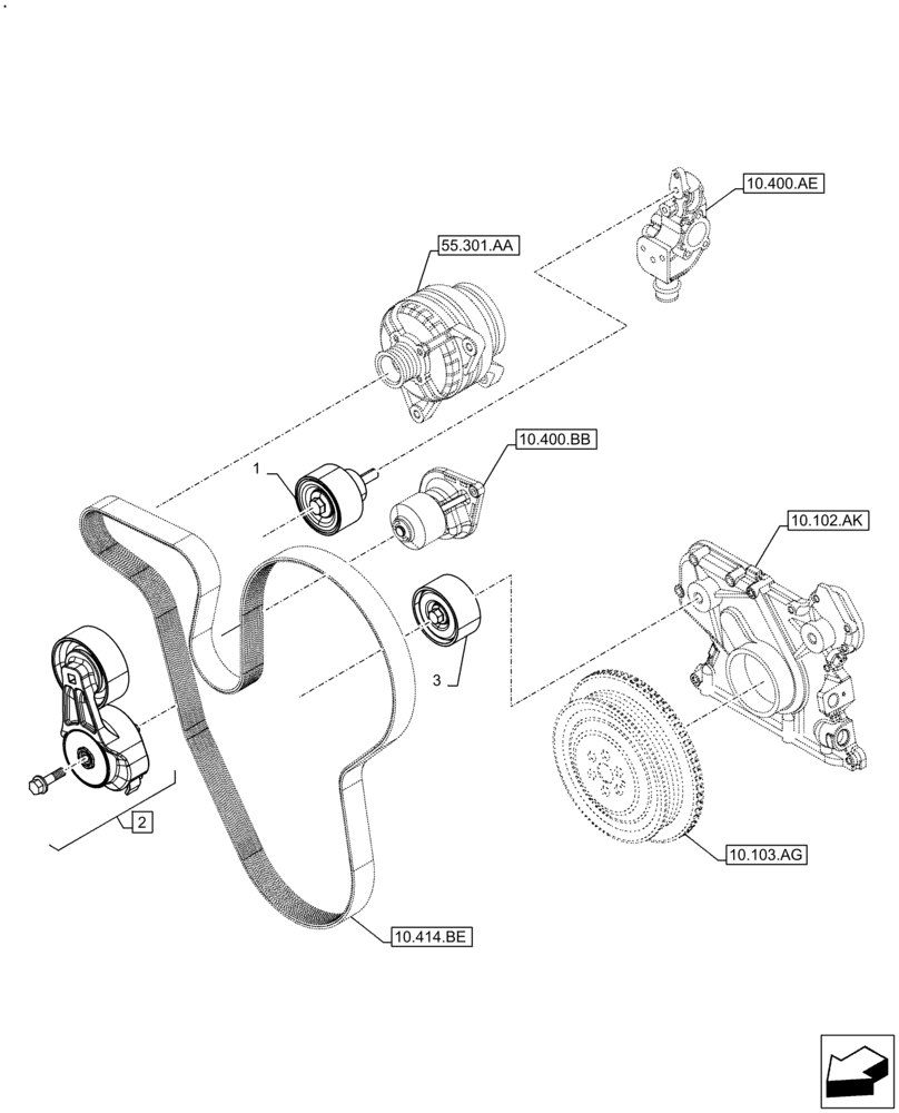 Схема запчастей Case F4HFE6133 B003 - (10.414.AE) - BELT TENSIONER (10) - ENGINE