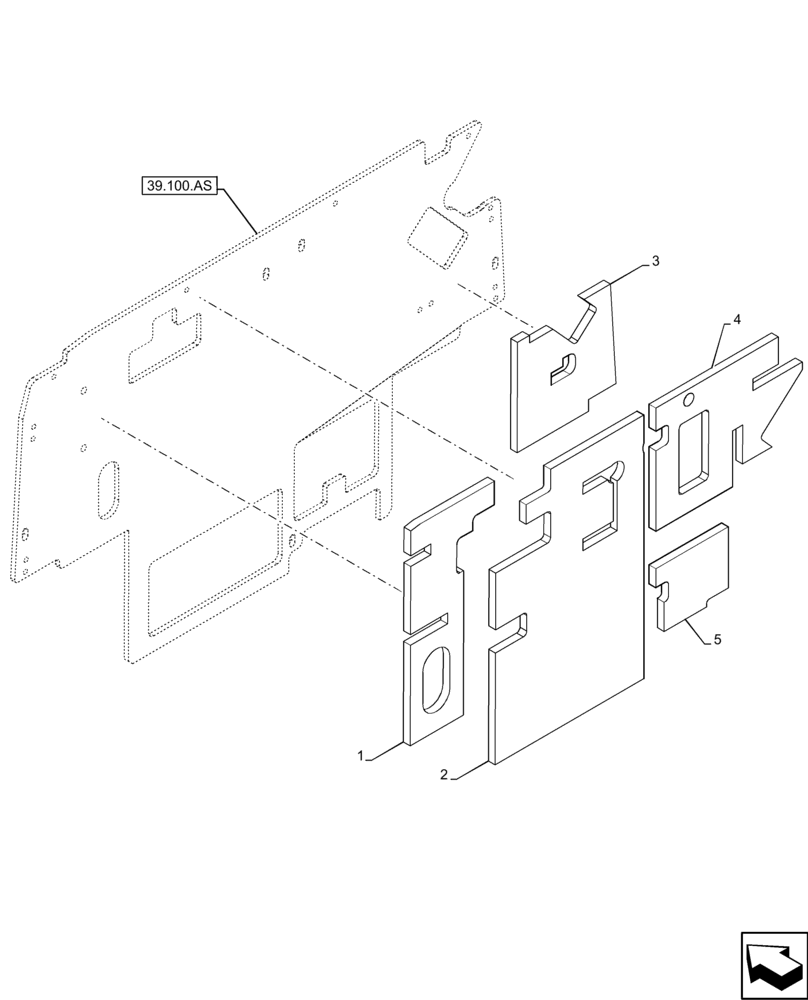 Схема запчастей Case 121F - (39.100.AB) - VAR - 734634 - REAR FRAME, NOISE PROTECTION (39) - FRAMES AND BALLASTING