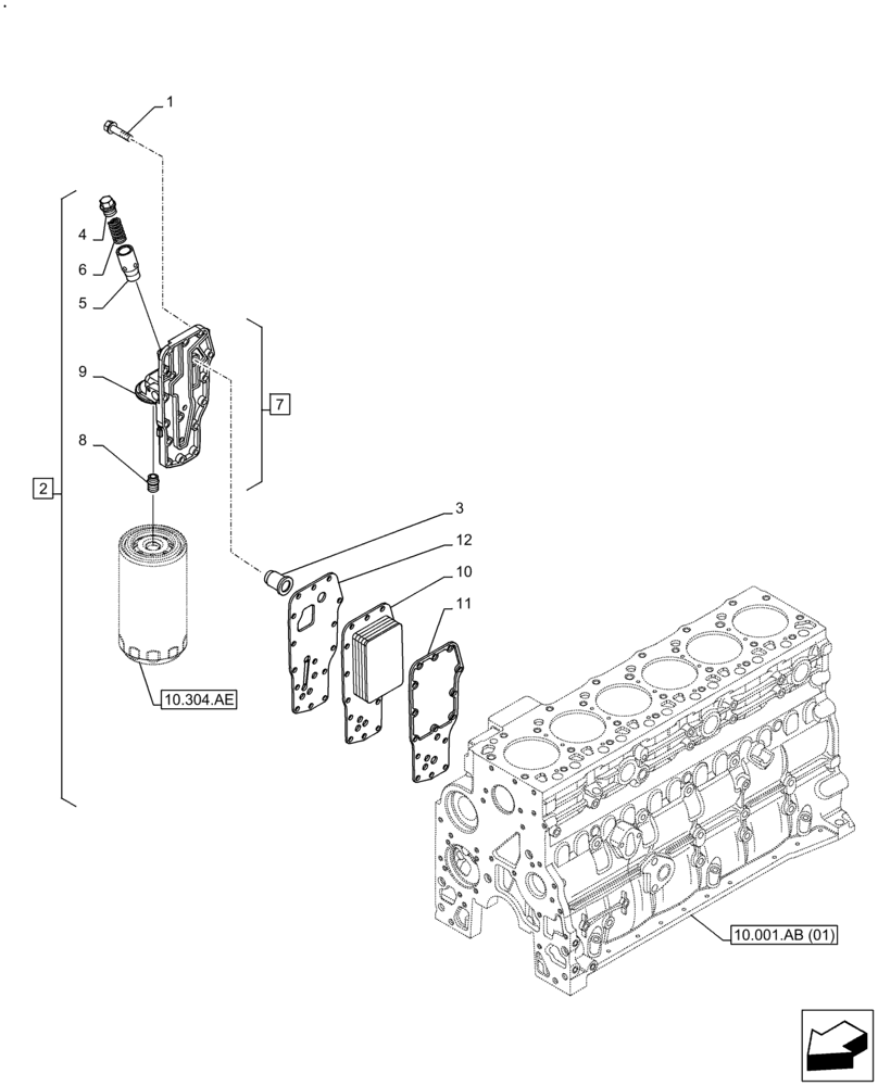 Схема запчастей Case F4HFE613Y B005 - (10.408.AO) - ENGINE OIL COOLER (10) - ENGINE