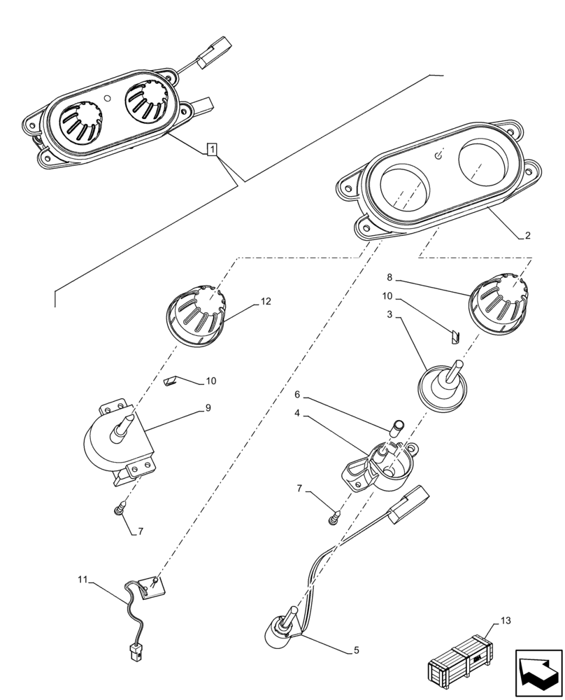 Схема запчастей Case 21F - (55.051.AD[04]) - VAR - 734506 - AIR CONDITIONER, CONTROL PANEL, COMPONENTS (55) - ELECTRICAL SYSTEMS