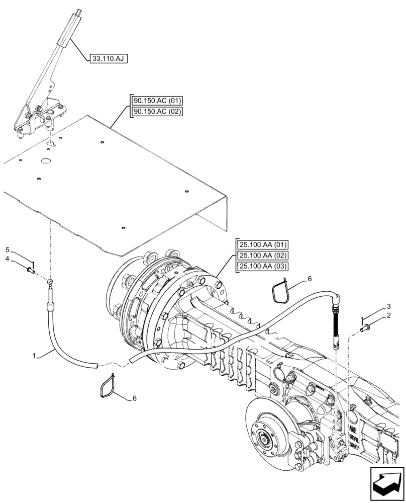 Схема запчастей Case 221F - (33.110.AP) - PARKING BRAKE, FLEXIBLE CABLE (33) - BRAKES & CONTROLS