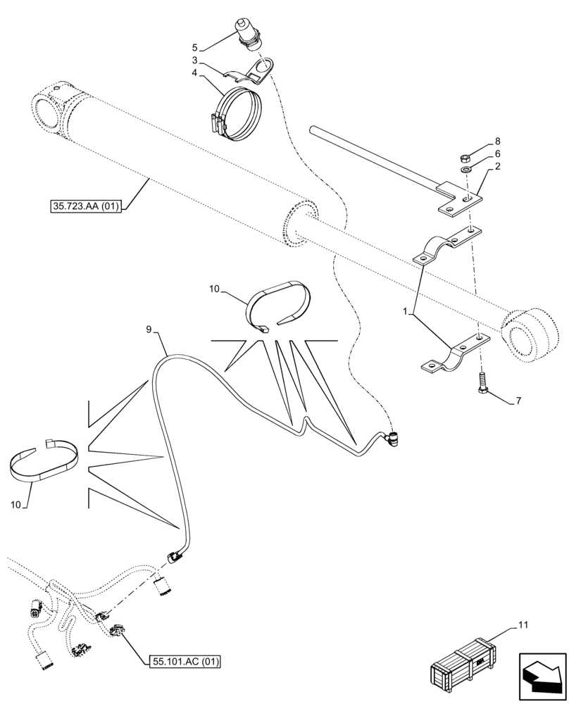 Схема запчастей Case 121F - (55.415.AA) - VAR - 782734 - LOADER BUCKET, CONTROL, HARNESS (55) - ELECTRICAL SYSTEMS