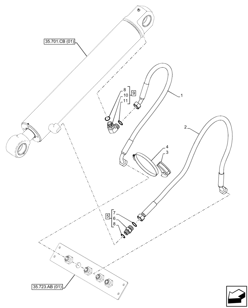 Схема запчастей Case 21F - (35.701.AX[01]) - VAR - 734518 - LOADER ARM, CYLINDER, LINE (35) - HYDRAULIC SYSTEMS