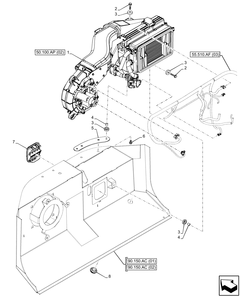 Схема запчастей Case 321F - (50.100.AP[01]) - VAR - 734505 - HEATING SYSTEM, UNIT (50) - CAB CLIMATE CONTROL