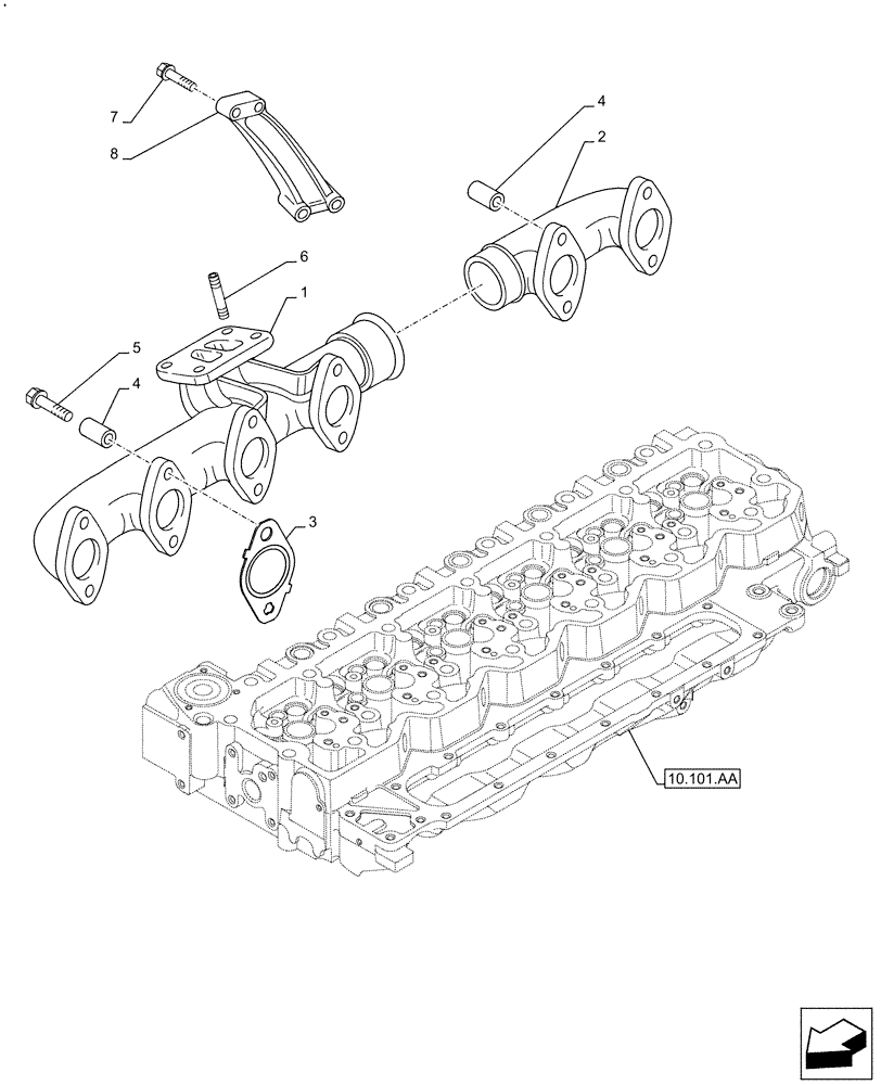 Схема запчастей Case F4HFE6133 B003 - (10.254.AC) - EXHAUST MANIFOLD (10) - ENGINE