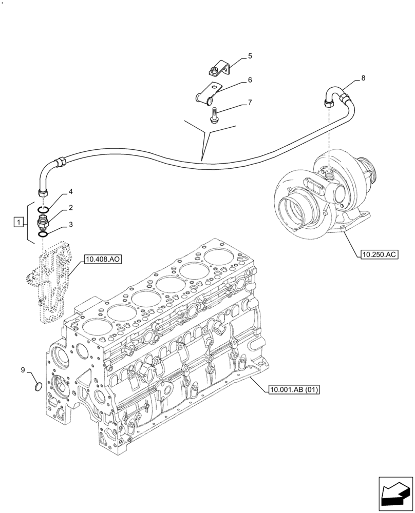 Схема запчастей Case F4HFE6133 B003 - (10.250.AD) - TURBOCHARGER OIL SUPPLY LINE (10) - ENGINE