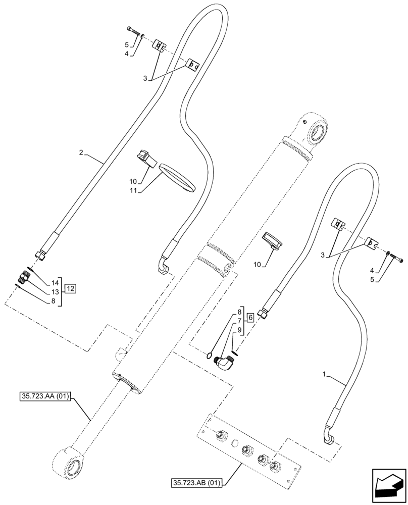 Схема запчастей Case 21F - (35.723.AB[04]) - VAR - 734518 - LOADER BUCKET, CYLINDER, LINE (35) - HYDRAULIC SYSTEMS