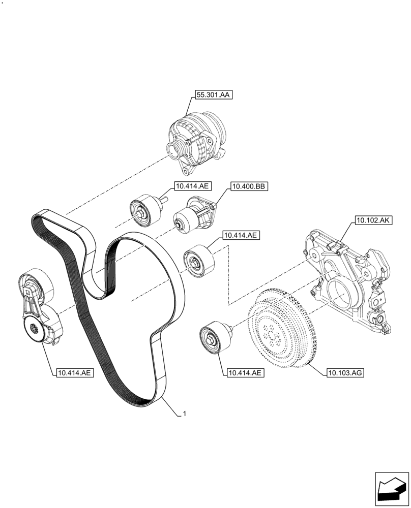 Схема запчастей Case F4HFE6133 B003 - (10.414.BE) - BELT (10) - ENGINE