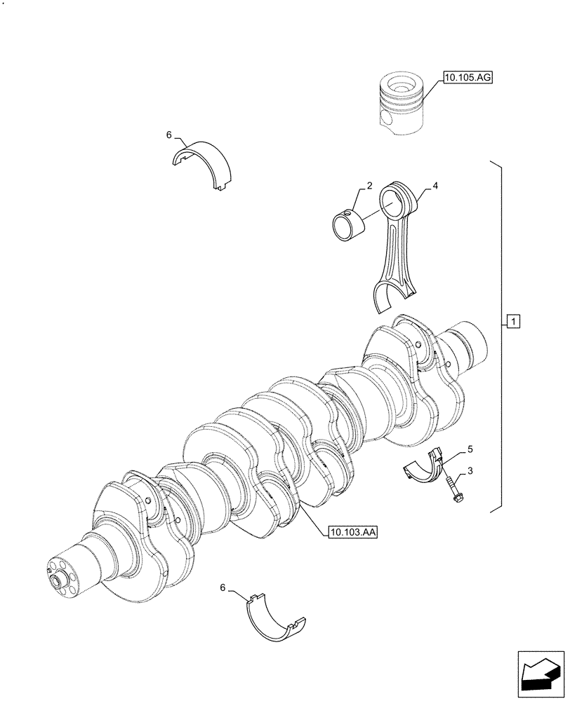 Схема запчастей Case F4HFE613Y B005 - (10.105.AB) - CONNECTING ROD & PISTON (10) - ENGINE