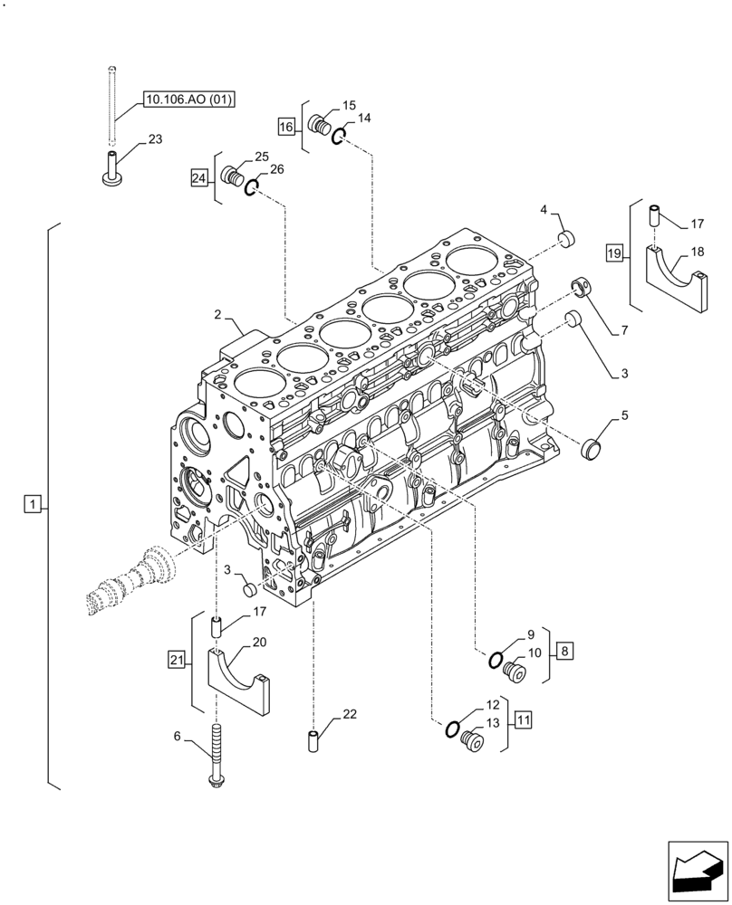 Схема запчастей Case F4HFE6133 B003 - (10.001.AB[01]) - CRANKCASE (10) - ENGINE