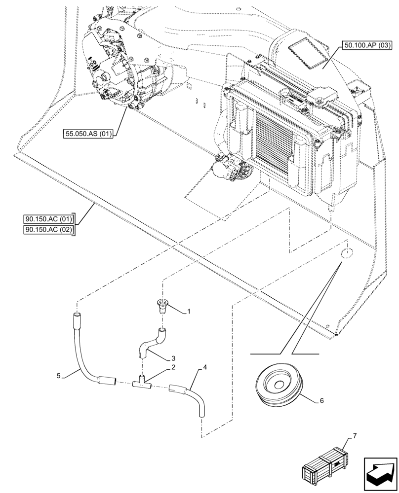 Схема запчастей Case 21F - (50.200.CZ) - VAR - 734506 - AIR CONDITIONER, DRAIN LINE (50) - CAB CLIMATE CONTROL