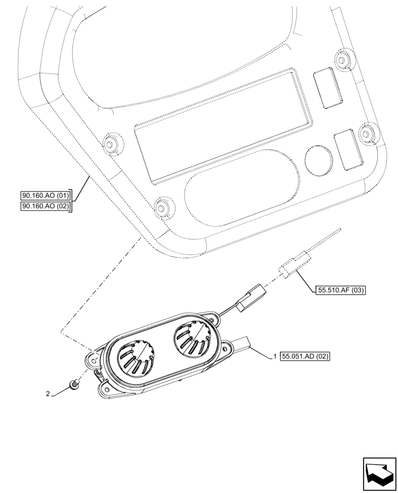 Схема запчастей Case 121F - (55.051.AD[01]) - VAR - 734505 - HEATING SYSTEM, CONTROL PANEL (55) - ELECTRICAL SYSTEMS