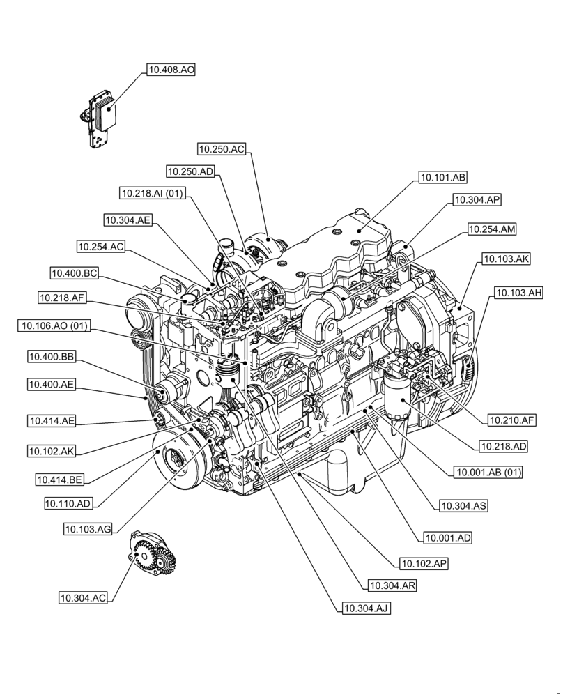 Схема запчастей Case F4HFE613Y B005 - (10.000.00) - SECTION INDEX - ENGINE (10) - ENGINE