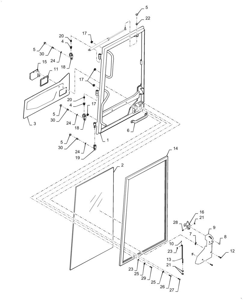 Схема запчастей Case DV210C - (90.154.AA[02]) - RIGHT DOOR ASSEMBLY (90) - PLATFORM, CAB, BODYWORK AND DECALS