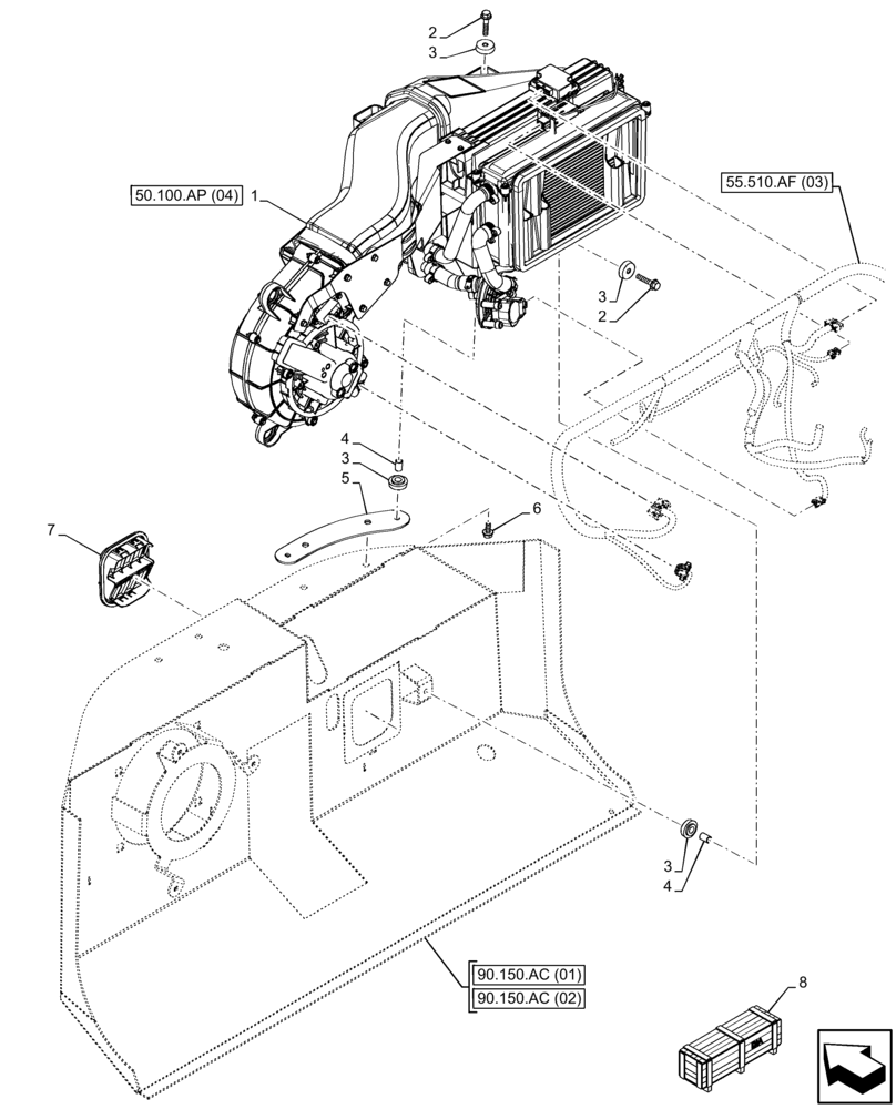 Схема запчастей Case 21F - (50.100.AP[03]) - VAR - 734506 - AIR CONDITIONER, UNIT (50) - CAB CLIMATE CONTROL