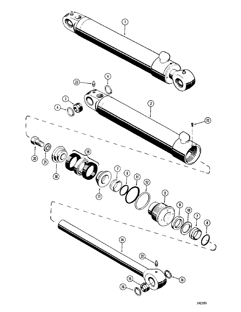 Схема запчастей Case 350 - (316) - D46615 TILT CYLINDER - ANGLE TILT DOZER, HAS SPLIT INNER&OUTER ROD WIPERS USED BEF.TRAC.S/N 3047966 (07) - HYDRAULIC SYSTEM