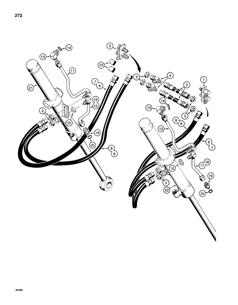 Схема запчастей Case 1150D - (272) - DOZER LIFT HYDRAULIC CIRCUIT, HOSES AND CYLINDERS (08) - HYDRAULICS