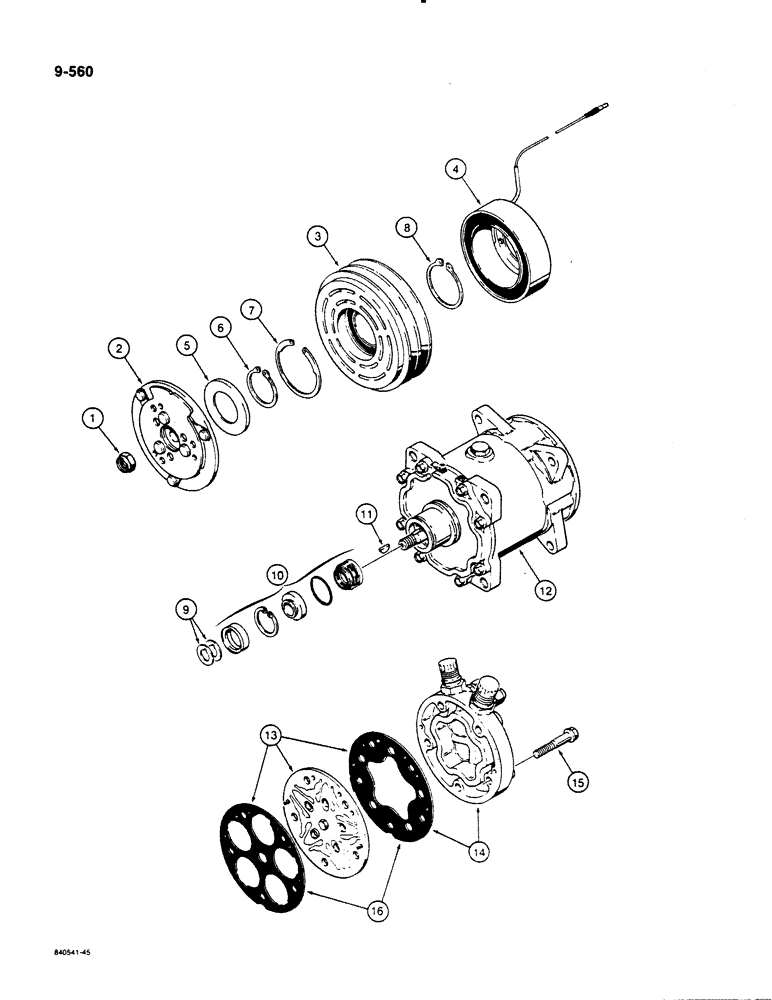 Схема запчастей Case 1450B - (9-560) - AIR CONDITIONING COMPRESSOR ASSEMBLY (09) - CHASSIS/ATTACHMENTS