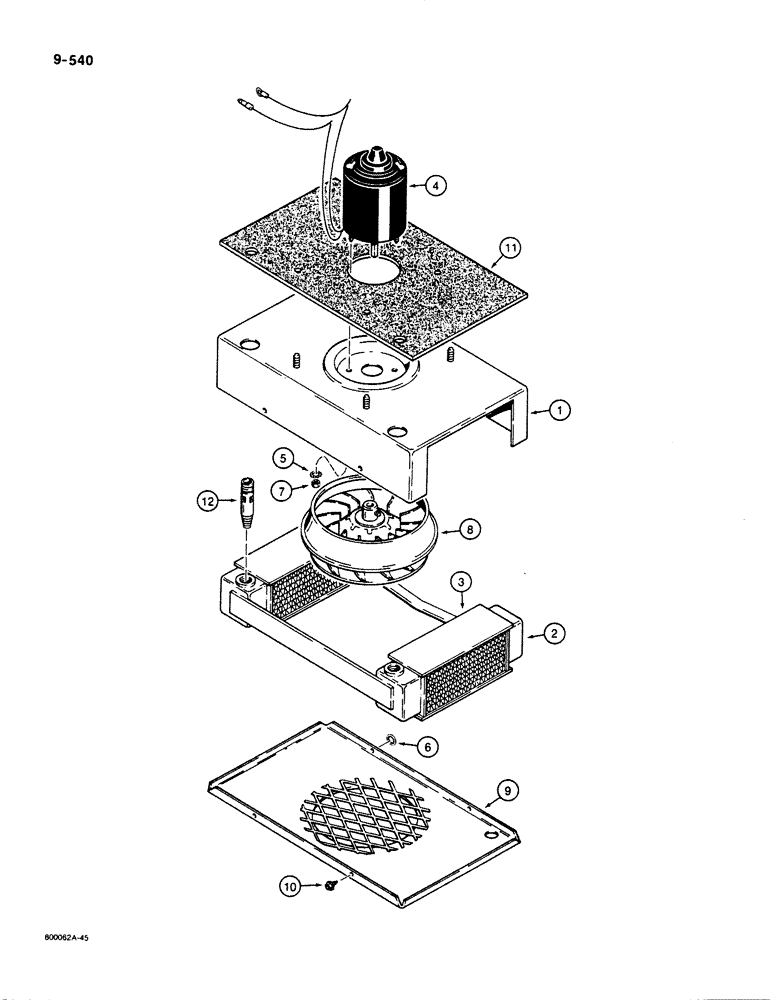 Схема запчастей Case 1450B - (9-540) - NON-PRESSURIZED CAB, HEATER ASSEMBLY (09) - CHASSIS/ATTACHMENTS