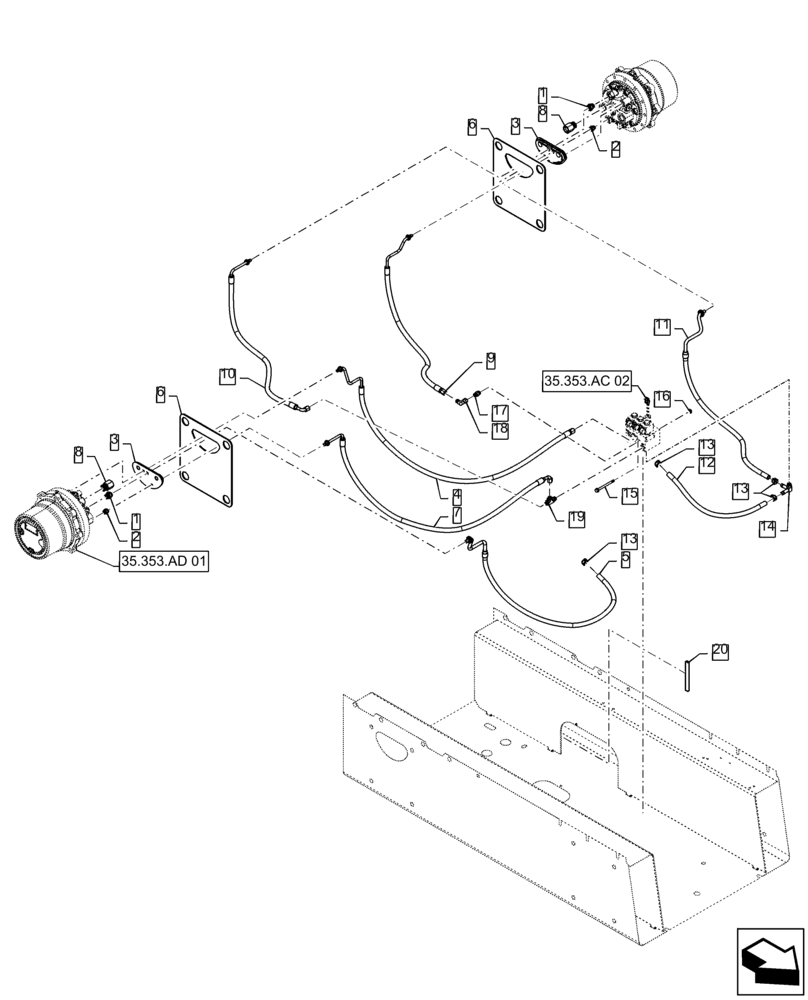 Схема запчастей Case TR320 - (35.353.AC[06]) - TRAVEL SPEED 2SPD (35) - HYDRAULIC SYSTEMS