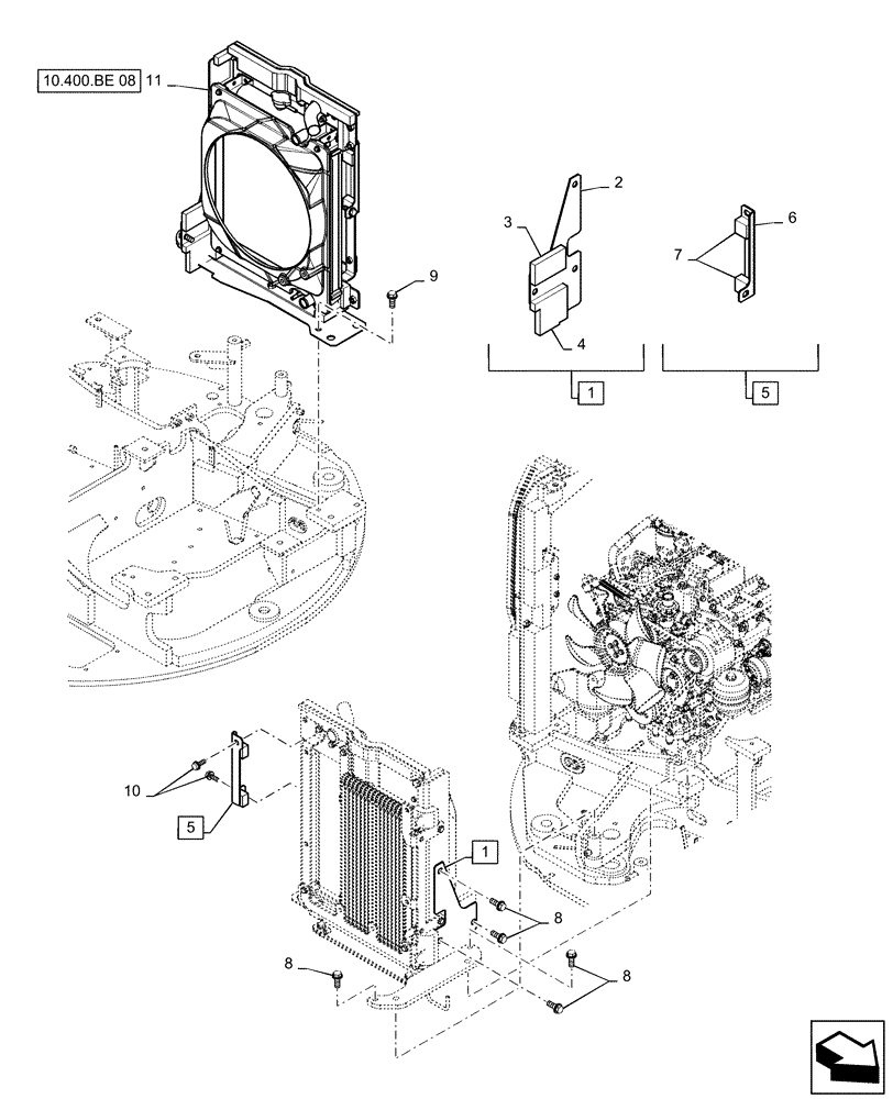 Схема запчастей Case CX36B - (10.400.BE[07]) - RADIATOR, INSTALL - AIR CONDITIONER LESS (10) - ENGINE