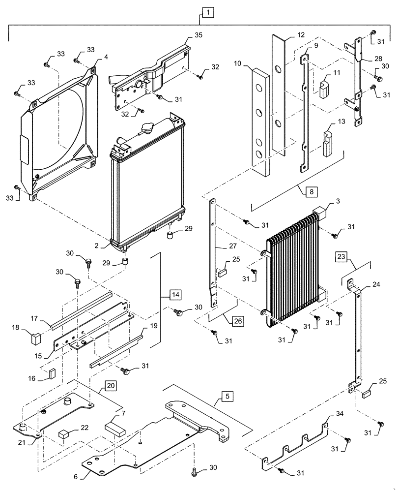 Схема запчастей Case CX36B - (10.400.BE[08]) - RADIATOR, ASSY, CANOPY (10) - ENGINE