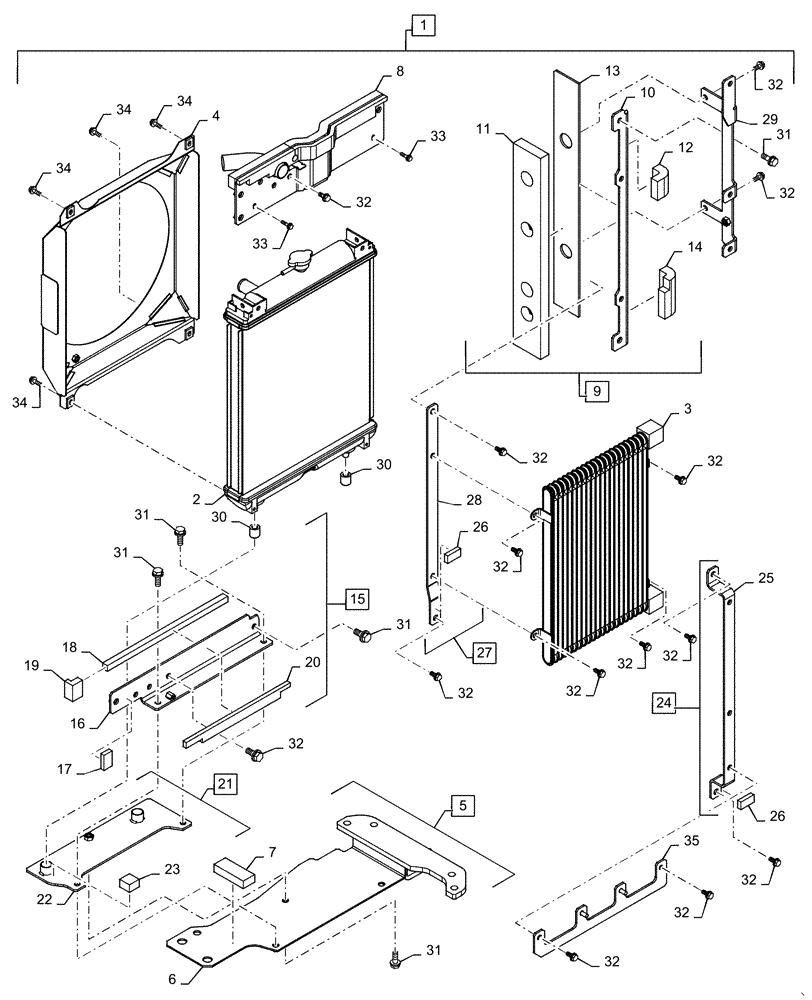 Схема запчастей Case CX36B - (10.400.BE[04]) - RADIATOR, ASSY, CAB (10) - ENGINE