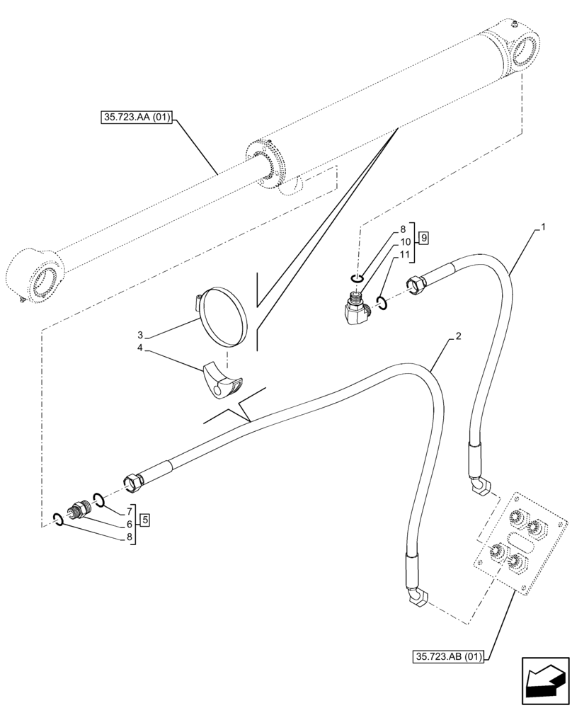 Схема запчастей Case 21F - (35.723.AB[04]) - VAR - 734518 - LOADER BUCKET, CYLINDER, LINE (35) - HYDRAULIC SYSTEMS