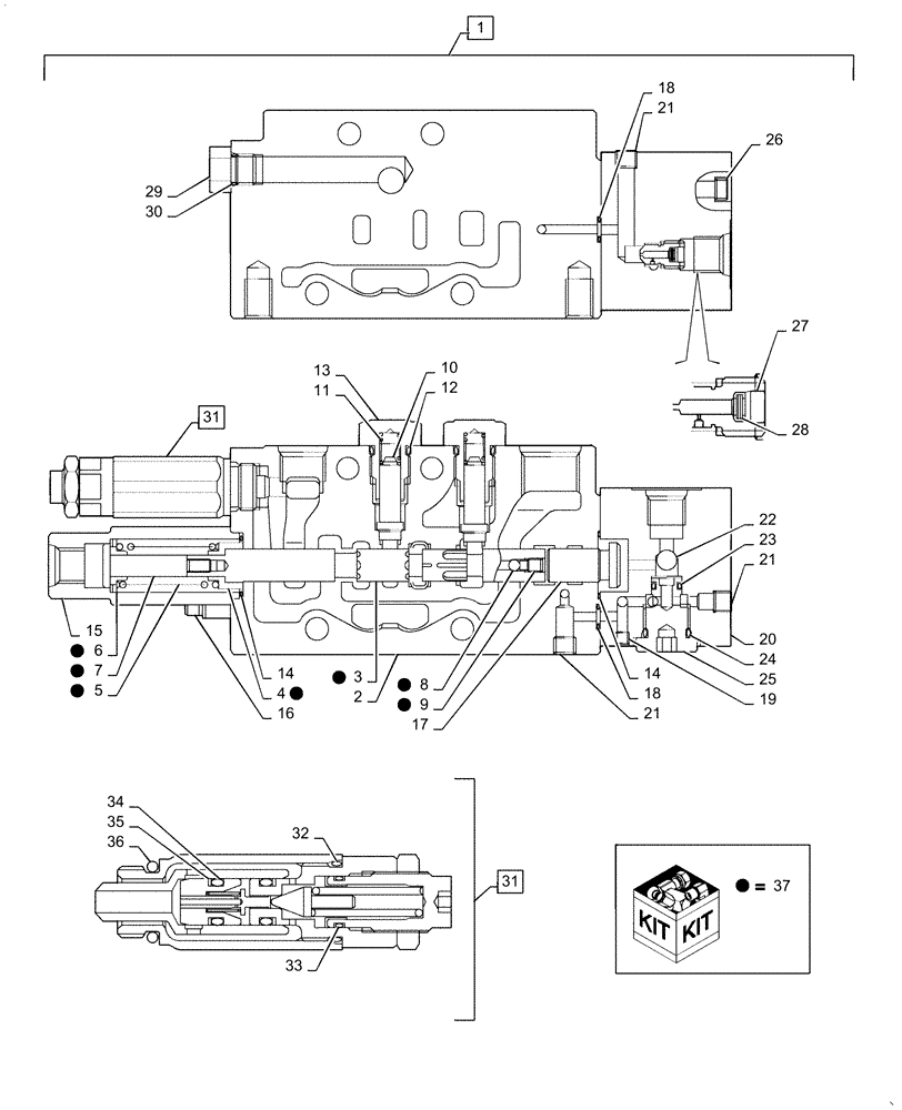 Схема запчастей Case CX36B - (35.359.AB[06]) - VALVE SECTION (35) - HYDRAULIC SYSTEMS