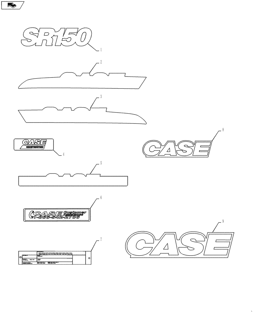 Схема запчастей Case SR150 - (90.108.AB) - DECALS (SR150) (90) - PLATFORM, CAB, BODYWORK AND DECALS