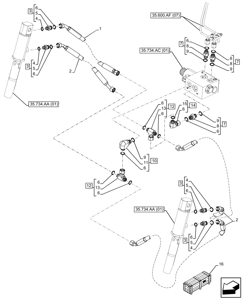 Схема запчастей Case 121F - (35.734.AD[01]) - VAR - 734516 - HYDRAULIC QUICK COUPLER, LINES, END SN NFHP00538 (35) - HYDRAULIC SYSTEMS